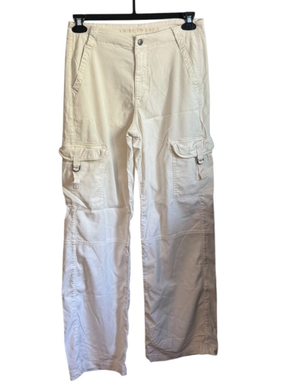 American Eagle Dreamy Drape Super High Rise Baggy Wide Leg Cargo Cream 4 Y2K